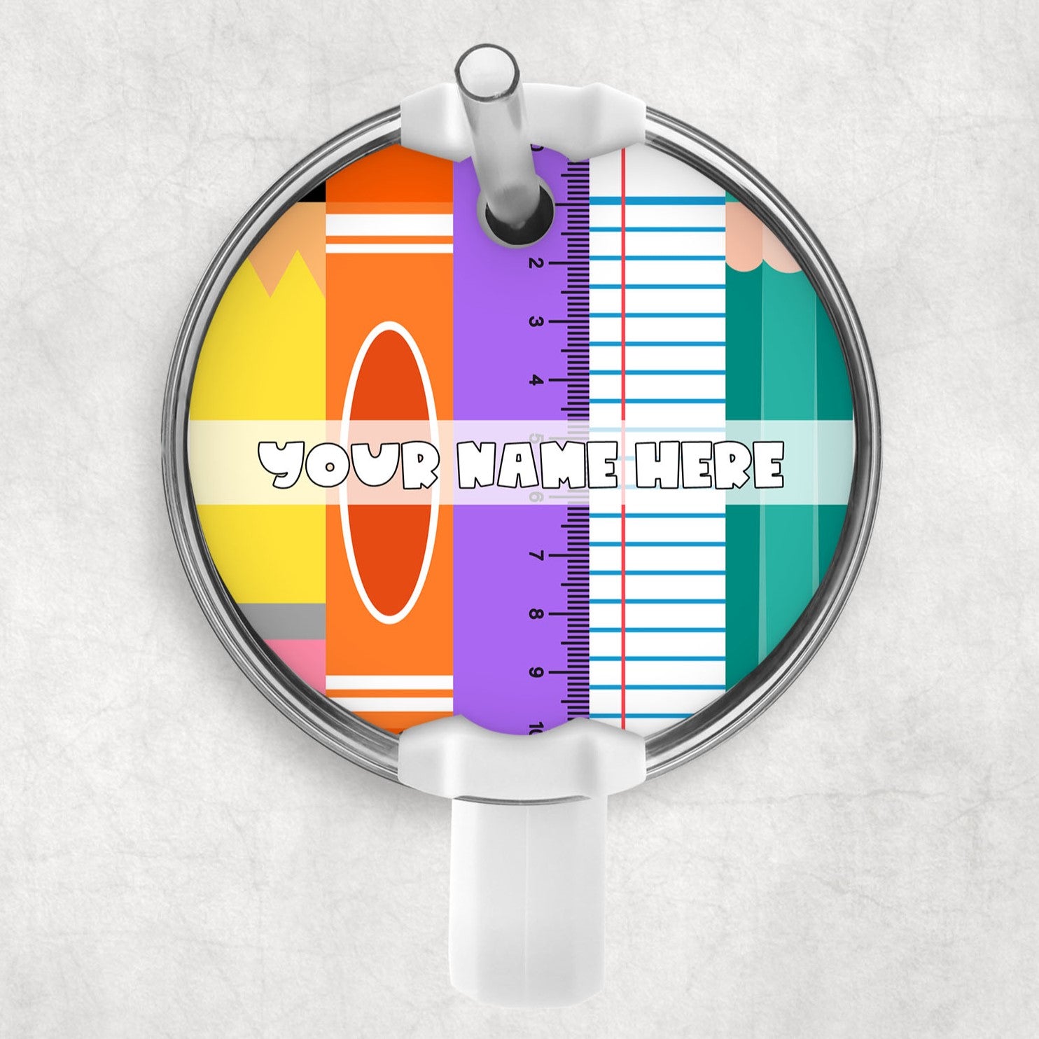 School Supplies 1 Round Topper – Teach Over the Rainbow