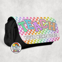 Rainbow Checkered TEACH Large Pencil Bag