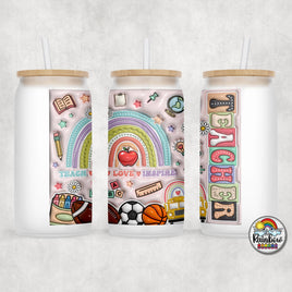 Teacher, Love, Inspire 2 Glass Can