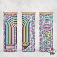 Blue Teacher Pencil Glass Can