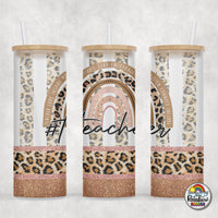 Boho Peach Leopard Glass Can