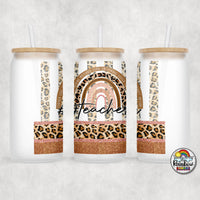 Boho Peach Leopard Glass Can