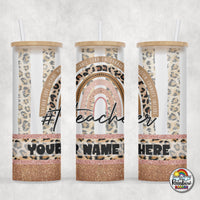 Boho Peach Leopard Glass Can