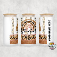Boho Peach Leopard Glass Can