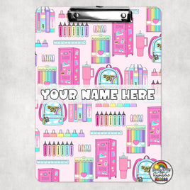 Pink School Supplies Clipboard