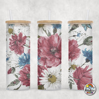 Burgundy Floral Glass Can