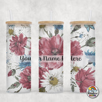 Burgundy Floral Glass Can