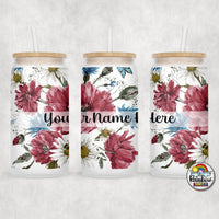 Burgundy Floral Glass Can