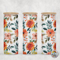 Fall Floral Glass Can