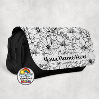Black & White Floral Large Pencil Bag