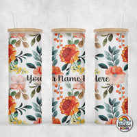 Fall Floral Glass Can