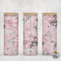 Pink Floral Glass Can