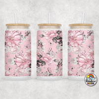 Pink Floral Glass Can