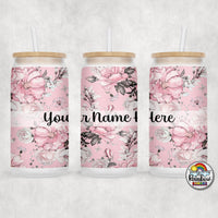 Pink Floral Glass Can