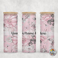 Pink Floral Glass Can