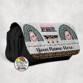 Boho Teal Leopard Large Pencil Bag