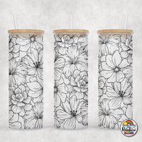 Black & White Floral Glass Can