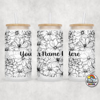 Black & White Floral Glass Can