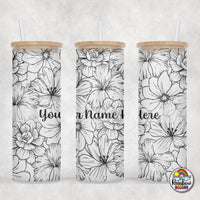 Black & White Floral Glass Can