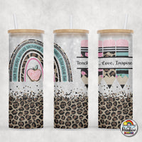 Boho Teal Leopard Glass Can