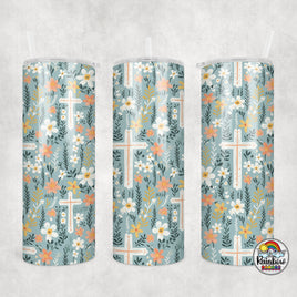 Green Cross Floral Tumbler