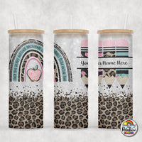 Boho Teal Leopard Glass Can