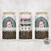 Boho Teal Leopard Glass Can