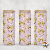 Pink & Pencil Bows Glass Can