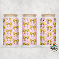 Pink & Pencil Bows Glass Can