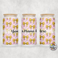 Pink & Pencil Bows Glass Can
