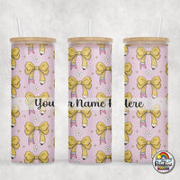 Pink & Pencil Bows Glass Can