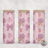 Pencil Bows & Apples Glass Can