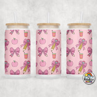 Pencil Bows & Apples Glass Can