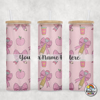 Pencil Bows & Apples Glass Can