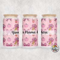 Pencil Bows & Apples Glass Can