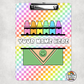 Rainbow Checkered Crayons Clipboard