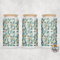 Green Cross Floral Glass Can