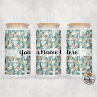 Green Cross Floral Glass Can