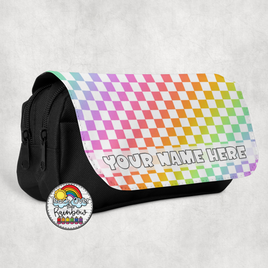 Rainbow Checkered Large Pencil Bag
