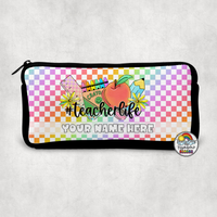 Rainbow Checkered #teacherlife Small Pencil Bag