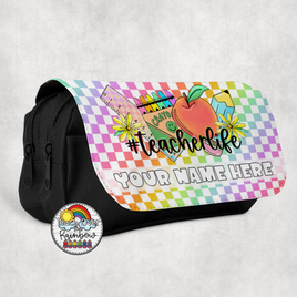 Rainbow Checkered Supplies Large Pencil Bag