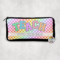 Rainbow Checkered TEACH Small Pencil Bag