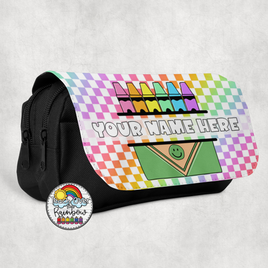 Rainbow Checkered Crayons Large Pencil Bag