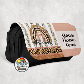 Boho Peach Leopard Large Pencil Bag