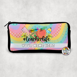 Retro Rainbow #teacherlife Small Pencil Bag