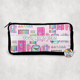 Pink School Supplies Small Pencil Bag