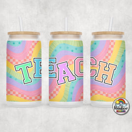 Retro Rainbow TEACH Glass Can
