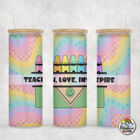 Retro Rainbow Crayons Glass Can