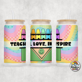Retro Rainbow Crayons Glass Can