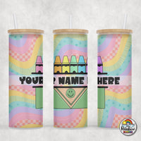 Retro Rainbow Crayons Glass Can